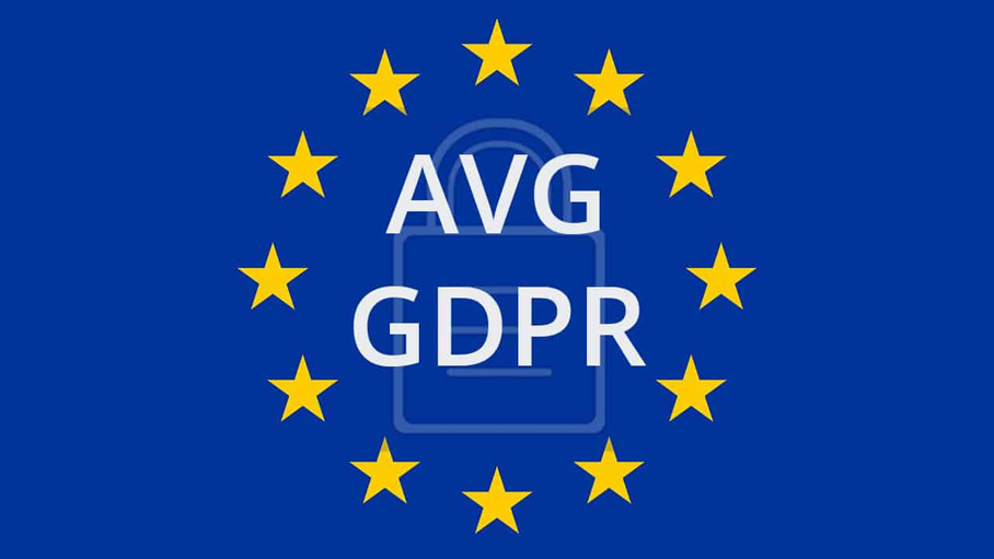 Afbeelding met gele sterren in een cirkel met daarin de tekst "AVG GDPR"